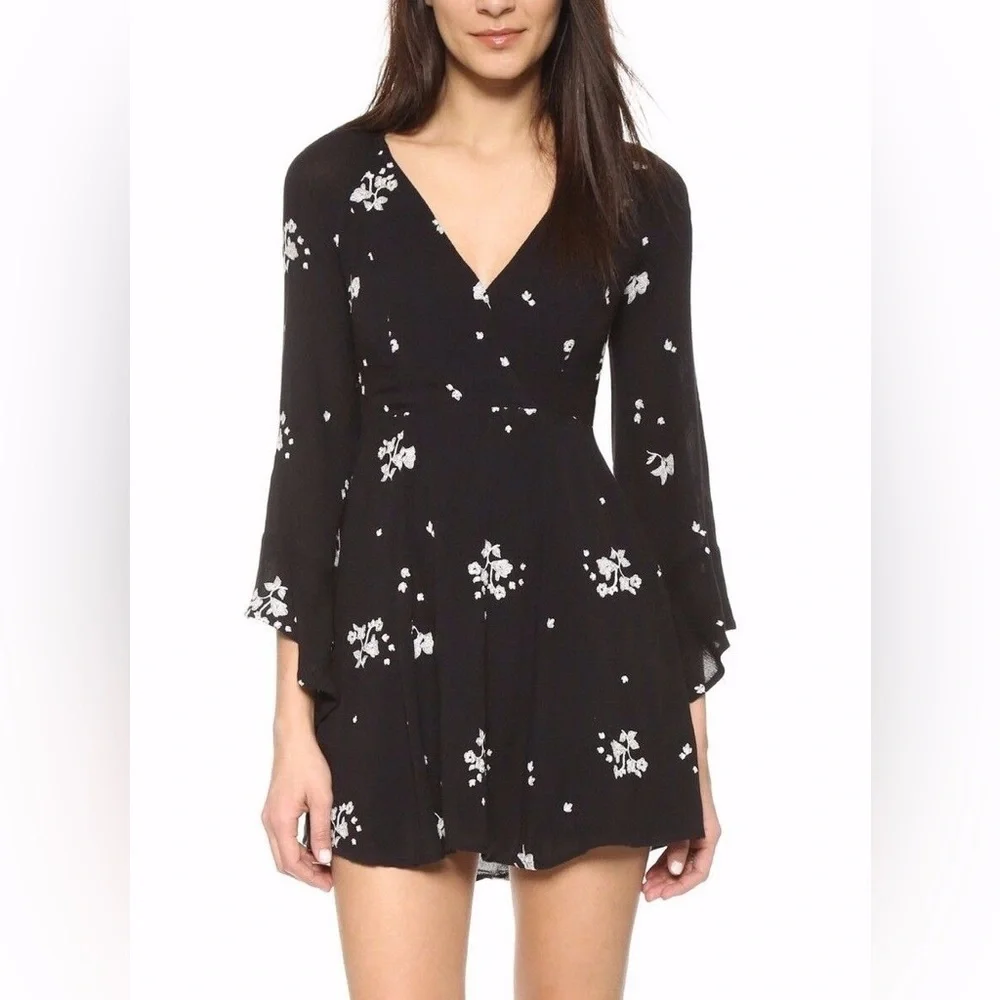 Free people embroidered black floral dress 4 boho cotton blend